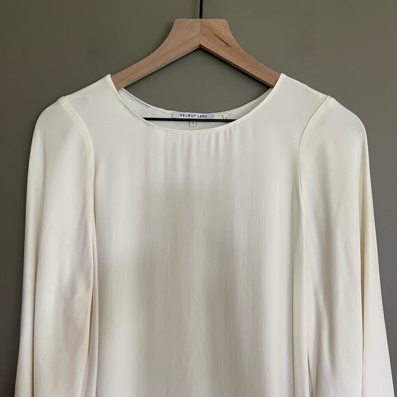 Helmut Lang Long Sleeve Crepe Shift Dress Ivory Cream Size Small Chic Clean Girl - Picture 4 of 16